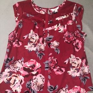 Pink floral dress shirt with lace in top